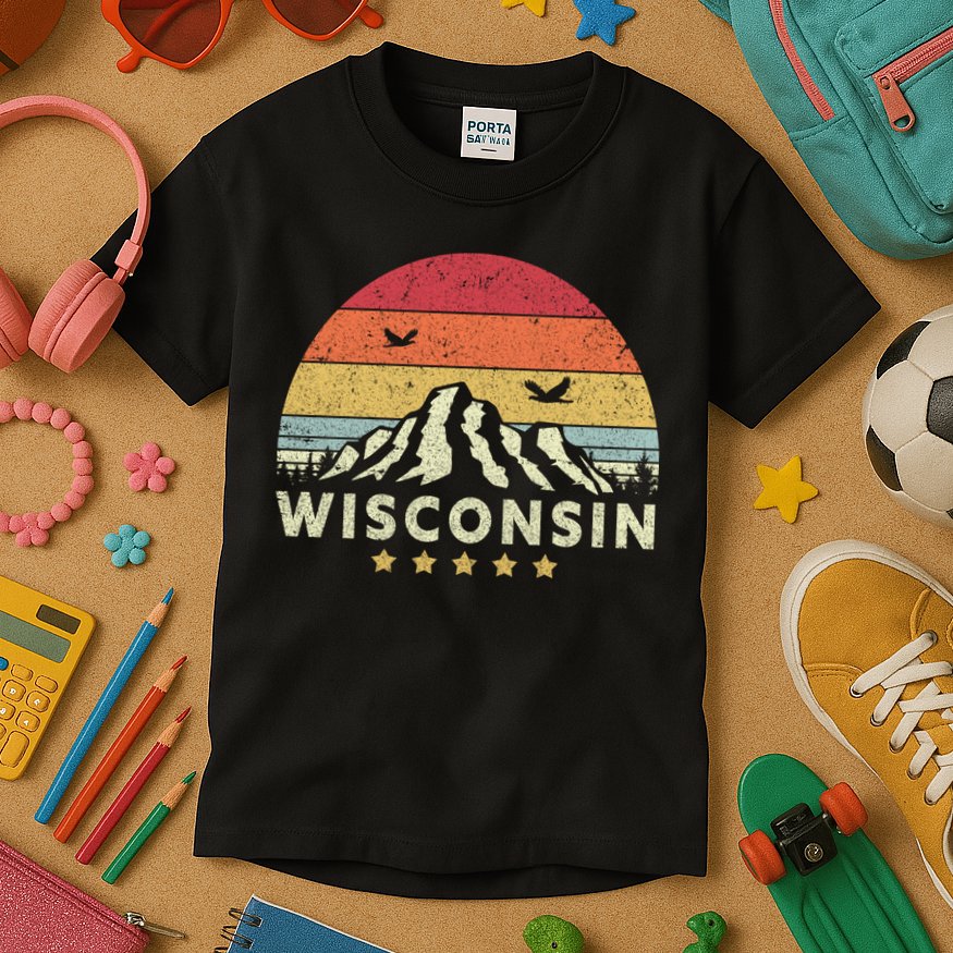 Wisconsin Shirt. Retro Style WI, USA Kids T-Shirt
