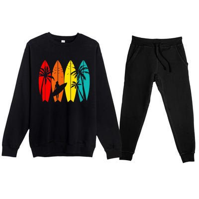 Wo Summer Surfer Vintage Surfing Surf Funny Retro Beach Dad Mom Premium Crewneck Sweatsuit Set