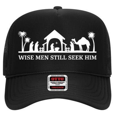 Wise Still Seek Him Christian Christmas Jesus Design High Crown Mesh Back Trucker Hat