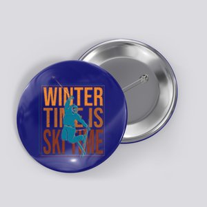 Winter Ski Skier Skiing Gift Button