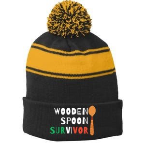 Wooden Spoon Survivor Stripe Pom Pom Beanie