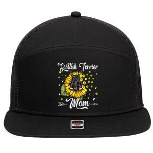 Womens Sunflower Scottish Terrier Mom Dog Lover Gift 7 Panel Mesh Trucker Snapback Hat