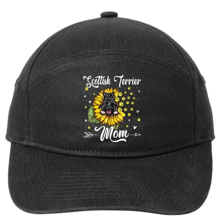 Womens Sunflower Scottish Terrier Mom Dog Lover Gift 7-Panel Snapback Hat