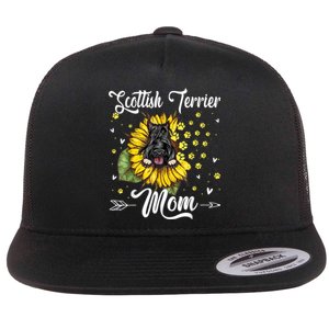 Womens Sunflower Scottish Terrier Mom Dog Lover Gift Flat Bill Trucker Hat