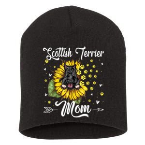 Womens Sunflower Scottish Terrier Mom Dog Lover Gift Short Acrylic Beanie