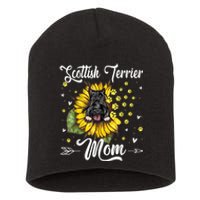 Womens Sunflower Scottish Terrier Mom Dog Lover Gift Short Acrylic Beanie