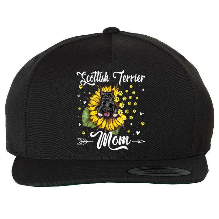 Womens Sunflower Scottish Terrier Mom Dog Lover Gift Wool Snapback Cap