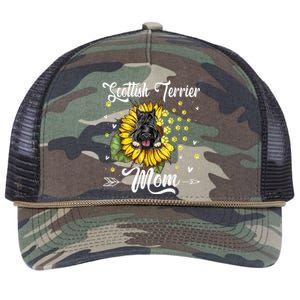 Womens Sunflower Scottish Terrier Mom Dog Lover Gift Retro Rope Trucker Hat Cap