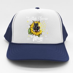 Womens Sunflower Scottish Terrier Mom Dog Lover Gift Trucker Hat