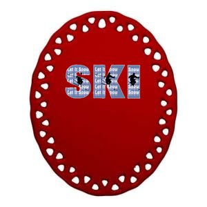 Winter Sports Ski Funny Gift For Mom Dad Ceramic Oval Ornament