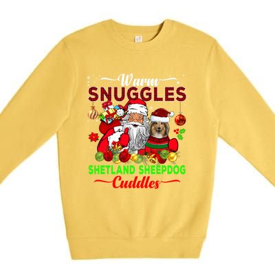 Warm Snuggles Shetland Sheepdog Cuddles Funny Santa Xmas Dog Gift Premium Crewneck Sweatshirt