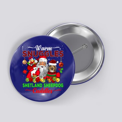 Warm Snuggles Shetland Sheepdog Cuddles Funny Santa Xmas Dog Gift Button