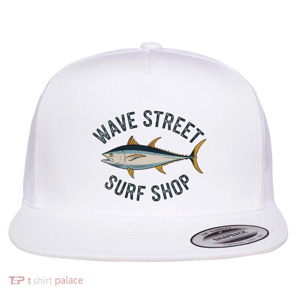 Wave Street Surf Shop Yellow Fin Tuna Graphic Fishing Flat Bill Trucker Hat