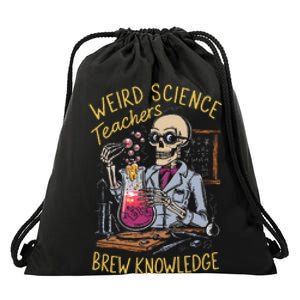 Weird Science Skeleton Halloween Teachers Brew Knowledge Drawstring Bag