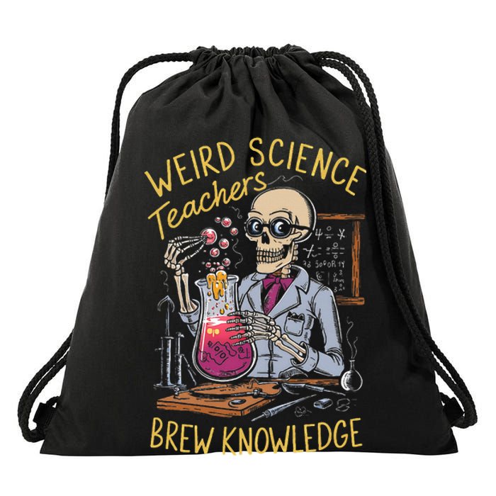 Weird Science Skeleton Halloween Teachers Brew Knowledge Drawstring Bag