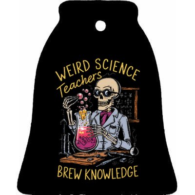 Weird Science Skeleton Halloween Teachers Brew Knowledge Ceramic Bell Ornament