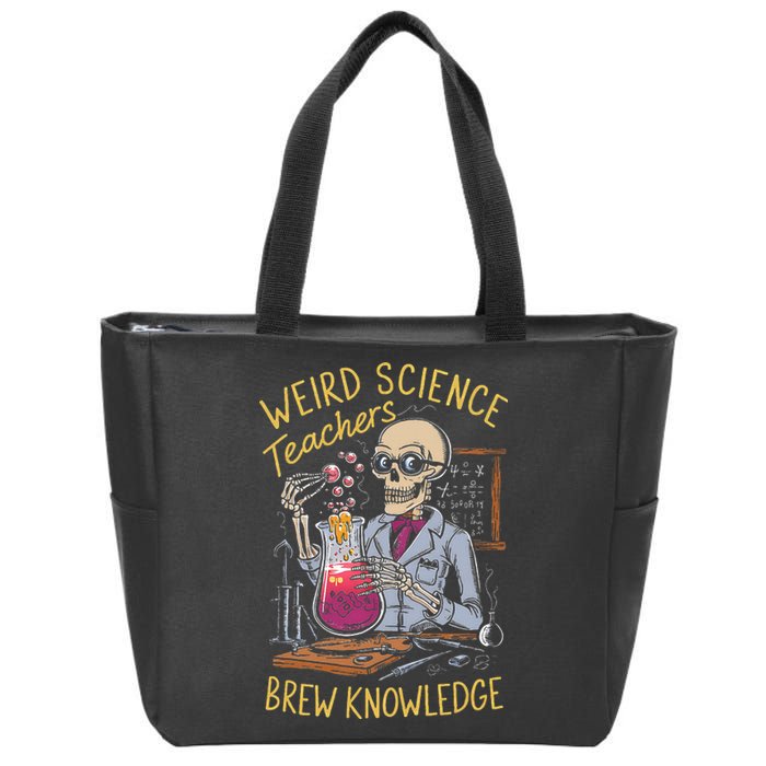 Weird Science Skeleton Halloween Teachers Brew Knowledge Zip Tote Bag