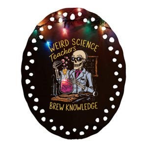 Weird Science Skeleton Halloween Teachers Brew Knowledge Ceramic Oval Ornament