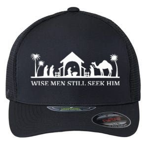 Wise Still Seek Him Christian Christmas Jesus Design Flexfit Unipanel Trucker Cap