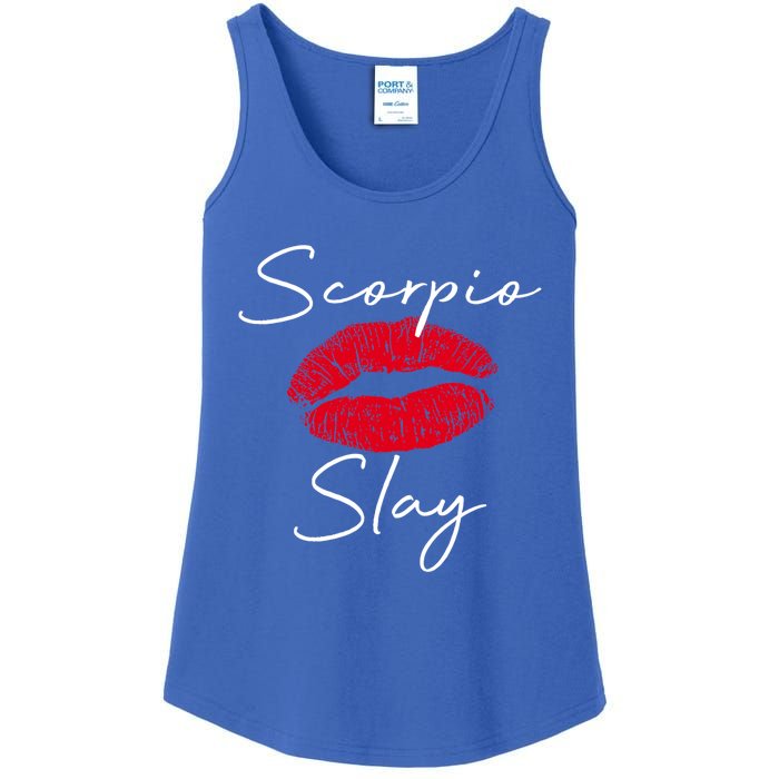 Wo Scorpio Slay Red Lips Queen Birthday Funny Gift Costume Funny Gift Ladies Essential Tank