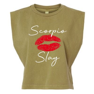 Wo Scorpio Slay Red Lips Queen Birthday Funny Gift Costume Funny Gift Garment-Dyed Women's Muscle Tee