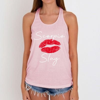 Wo Scorpio Slay Red Lips Queen Birthday Funny Gift Costume Funny Gift Women's Knotted Racerback Tank