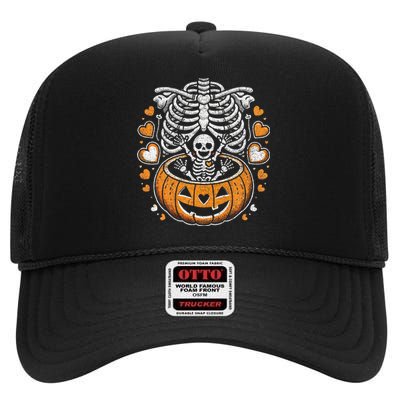 Women Skeleton S Pregnancy Announcement Mom Halloween High Crown Mesh Back Trucker Hat