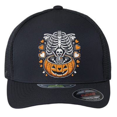 Women Skeleton S Pregnancy Announcement Mom Halloween Flexfit Unipanel Trucker Cap