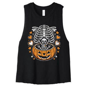 Women Skeleton S Pregnancy Announcement Mom Halloween Women's Racerback Cropped Tank