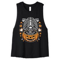 Women Skeleton S Pregnancy Announcement Mom Halloween Women's Racerback Cropped Tank