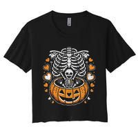 Women Skeleton S Pregnancy Announcement Mom Halloween Women's Crop Top Tee