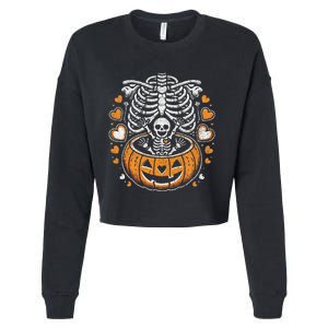 Women Skeleton S Pregnancy Announcement Mom Halloween Cropped Pullover Crew