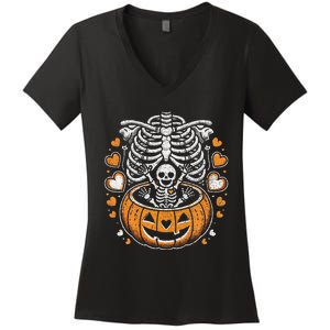 Women Skeleton S Pregnancy Announcement Mom Halloween Women's V-Neck T-Shirt