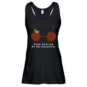 Women Stop Staring At My Coconuts Beach Summer Coconut Bra Ladies Essential Flowy Tank