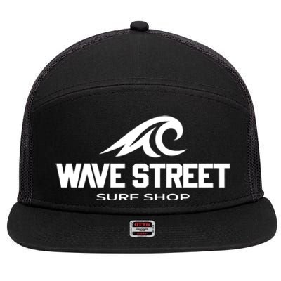 Wave Street Surf Vintage Beach Logo 7 Panel Mesh Trucker Snapback Hat