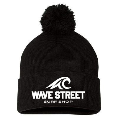 Wave Street Surf Vintage Beach Logo Pom Pom 12in Knit Beanie