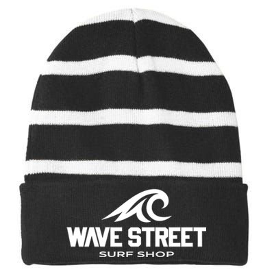 Wave Street Surf Vintage Beach Logo Striped Beanie with Solid Band