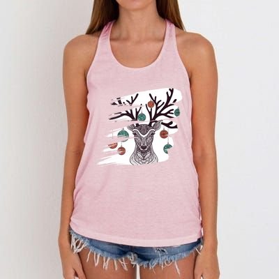 Winter Season Snow Reindeer Christmas Balls Xmas Holiday Cool Gift Women's Knotted Racerback Tank