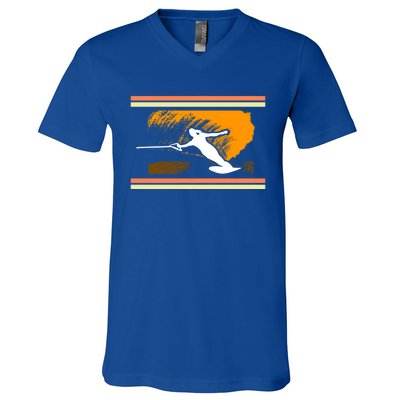 Water Skiing Ski Lover Retro Extreme Sports Beach Athletes Gift V-Neck T-Shirt