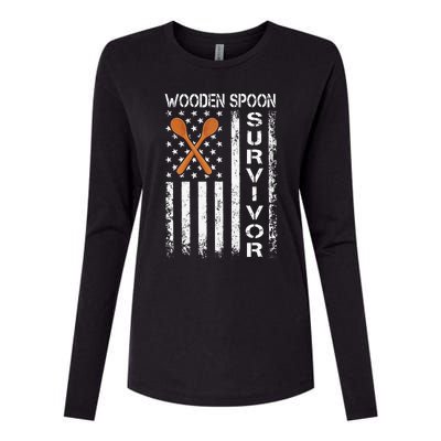 Wooden Spoon Survivor - Humor Expression Funny Us Flag Womens Cotton Relaxed Long Sleeve T-Shirt