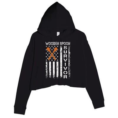 Wooden Spoon Survivor - Humor Expression Funny Us Flag Crop Fleece Hoodie