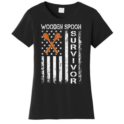 Wooden Spoon Survivor - Humor Expression Funny Us Flag Women's T-Shirt