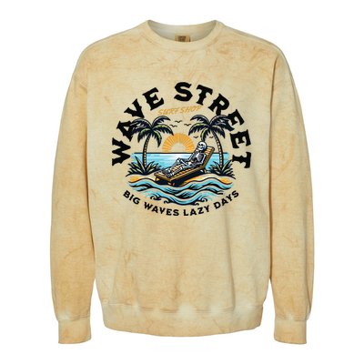 Wave Street Skeleton On The Beach Colorblast Crewneck Sweatshirt