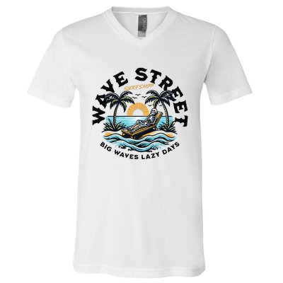 Wave Street Skeleton On The Beach V-Neck T-Shirt