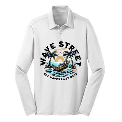 Wave Street Skeleton On The Beach Silk Touch Performance Long Sleeve Polo