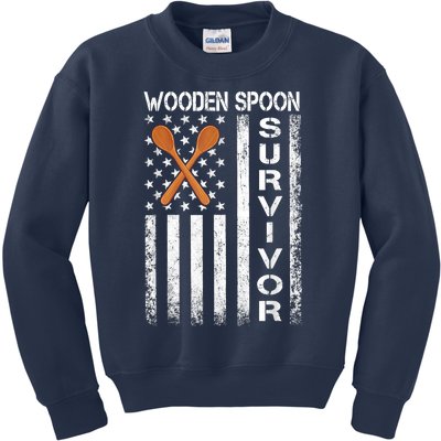 Wooden Spoon Survivor Humor Expression Funny Us Flag Kids Sweatshirt