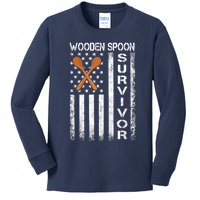 Wooden Spoon Survivor Humor Expression Funny Us Flag Kids Long Sleeve Shirt