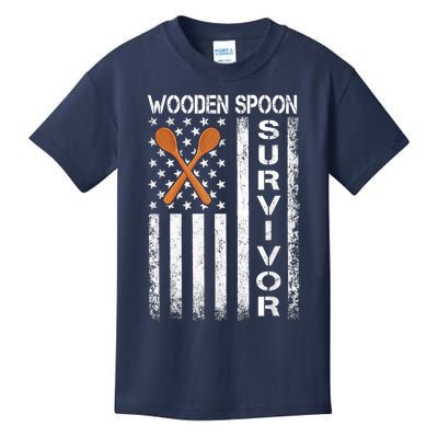 Wooden Spoon Survivor Humor Expression Funny Us Flag Kids T-Shirt