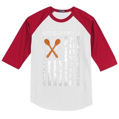 Wooden Spoon Survivor Humor Expression Funny Us Flag Kids Colorblock Raglan Jersey