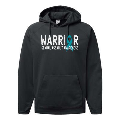 Warrior Survivor Sexual Assault Awareness Month Teal Ribbon Performance Fleece Hoodie